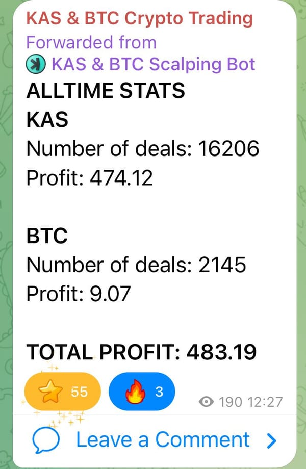 All-Time Bot Statistics: 16,206 KAS Trades, +483 USDT Total Profit